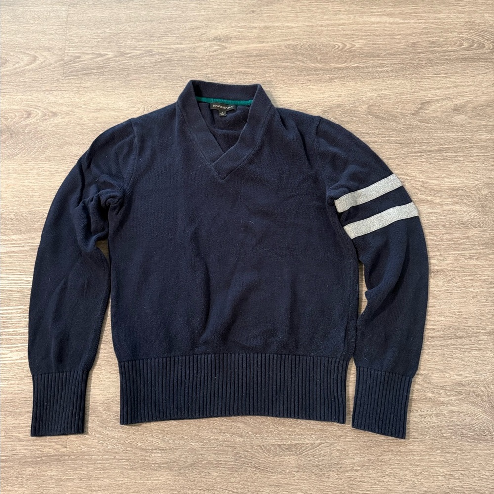 Banana Republic V-Neck Sweater Striped Sleeves
